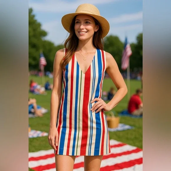 Pomander Place Kira Stripe Mini Dress XS NWT Cotton Lined Coastal Preppy Chic - Picture 10 of 10